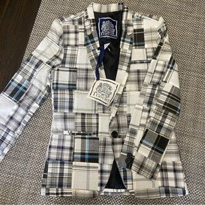 NWT Traveler Boys Sz 10 Classic Patch Madras Plaid Blazer
